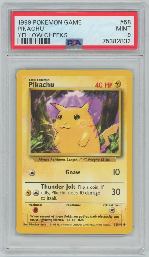 1999 Pikachu, Base Set, PSA 9 slab